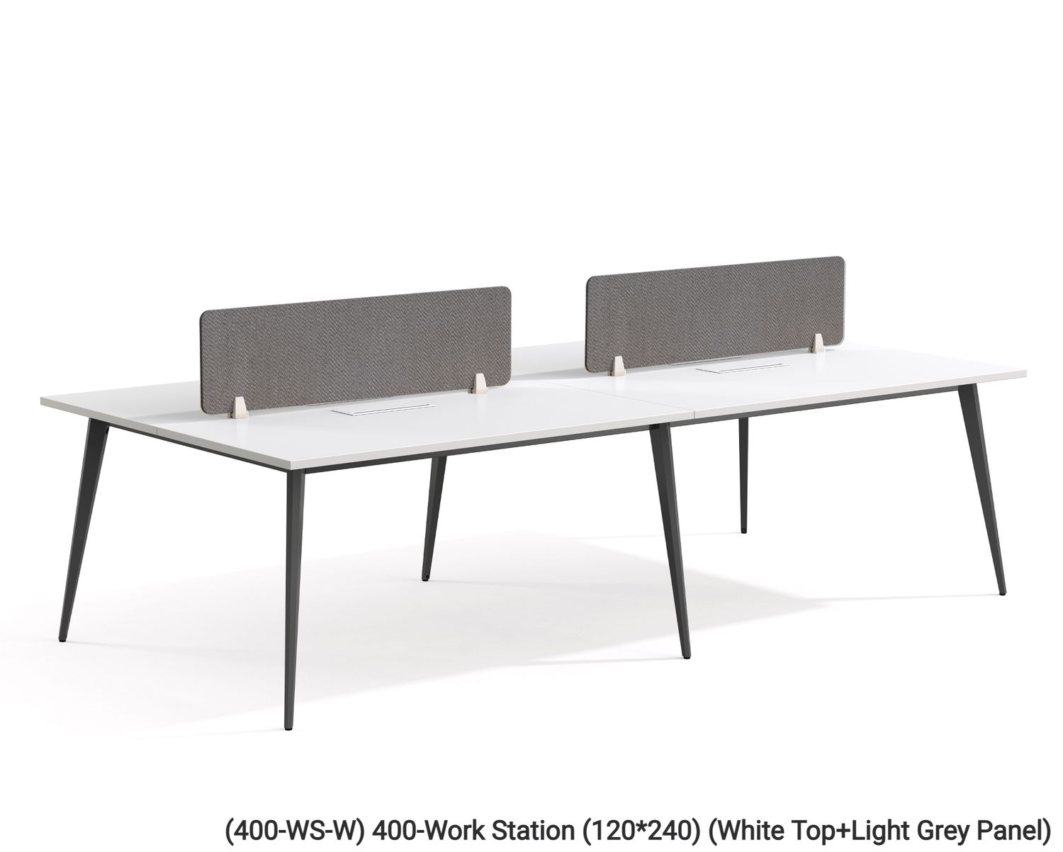 Ofix 400-WS 4 Seaters Workstation Partition (White, Walnut), Model: (400-WS-W) 400-Work Station (120*240)  (Chair is Not Included) (White Top+Light Grey Panel), Cable Management Add-Ons: None
