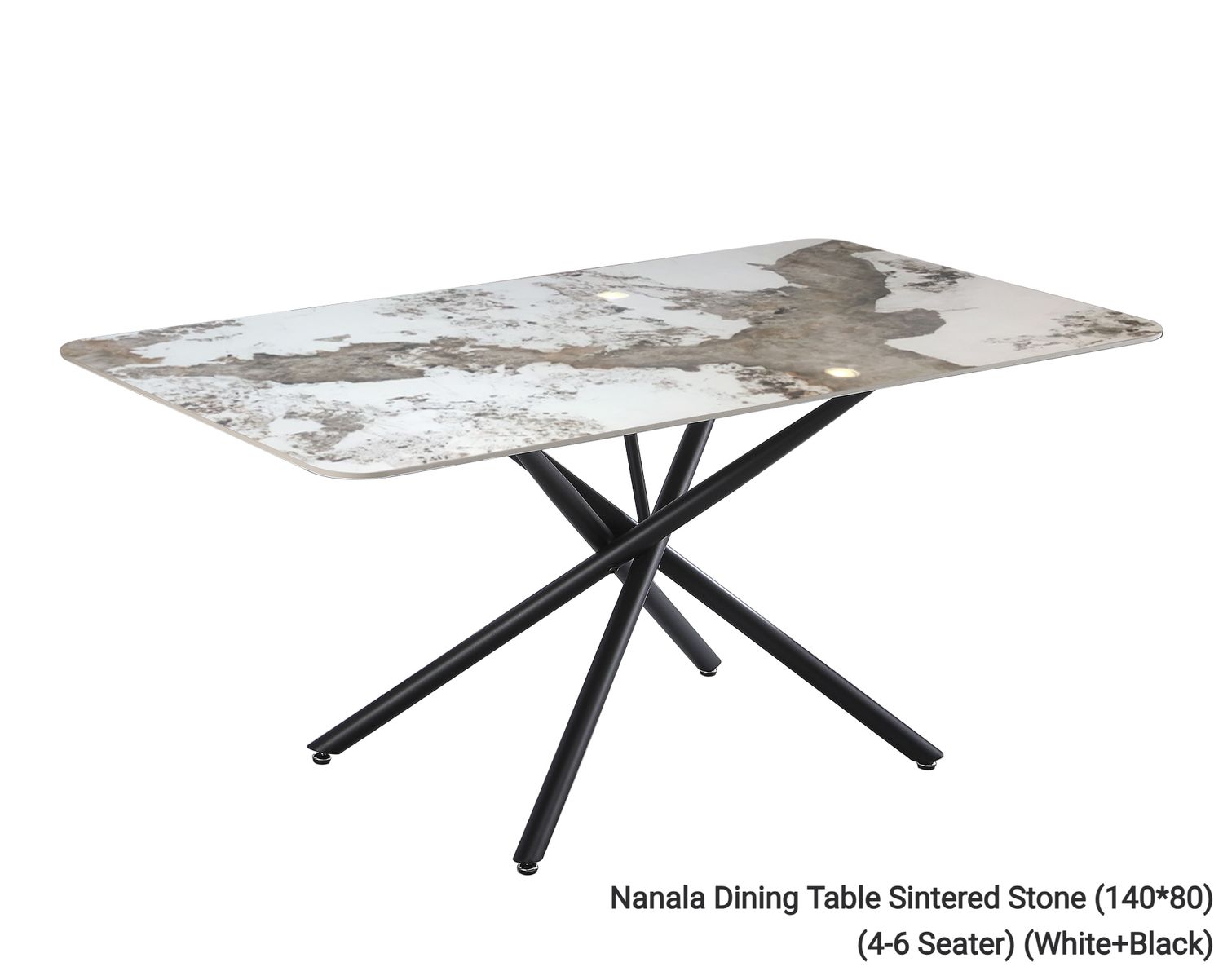 Ofix Nanala Dining Table Sintered Stone Top Metal Leg (140*80) (4-6 Seater) (White+Black), Option: Nanala Dining Table Sintered Stone (140*80) (4-6 Seater) (White+Black)