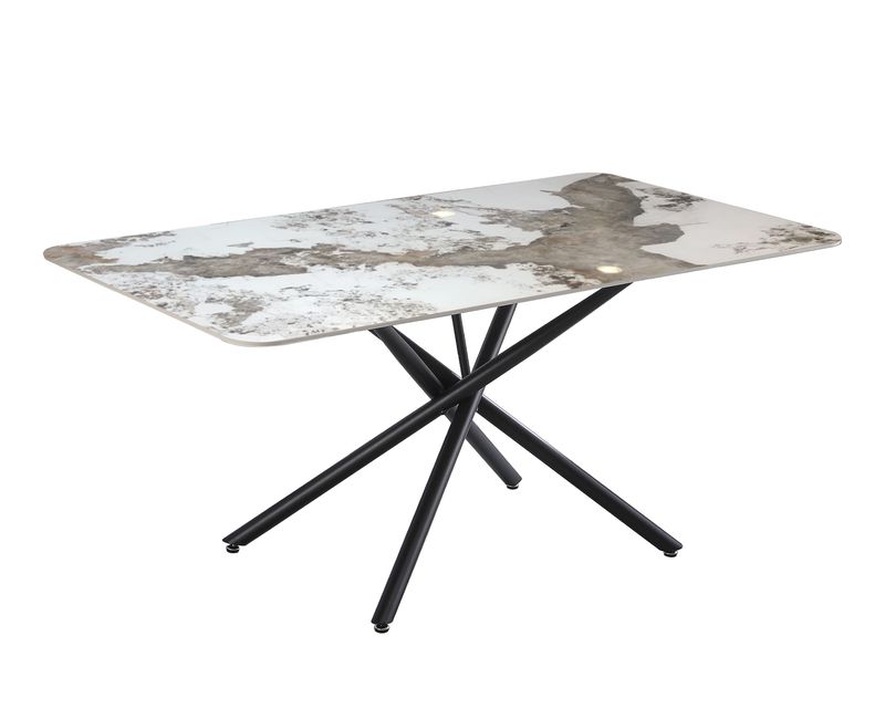 Ofix Nanala Dining Table Sintered Stone Top Metal Leg (140*80) (4-6 Seater) (White+Black)