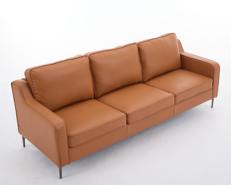 Flotti Flavie 3 Seater Air Leather Premium Sofa  (Golden Brown)