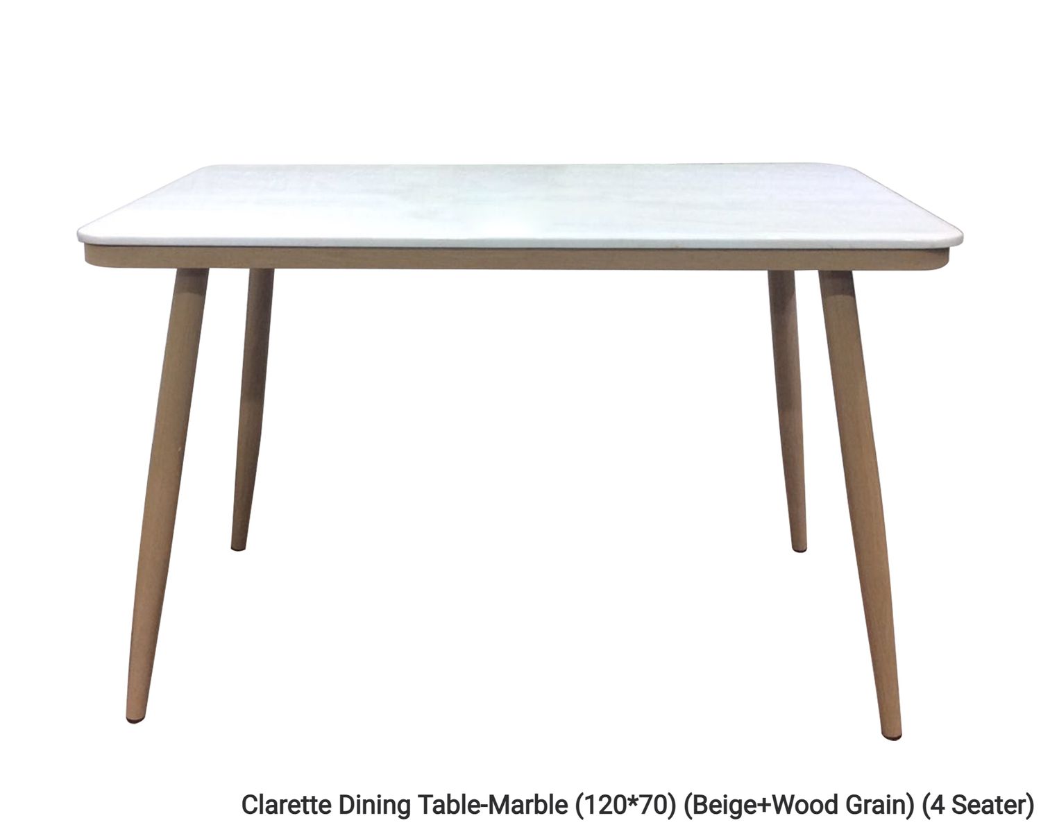 Ofix Clarette Dining Table Marble Top Metal Leg (120*70, 140*80) (4 Seater,6Seater) (Beige), Option: Clarette Dining Table-Marble (120*70) (Beige+Wood Grain) (4 Seater)