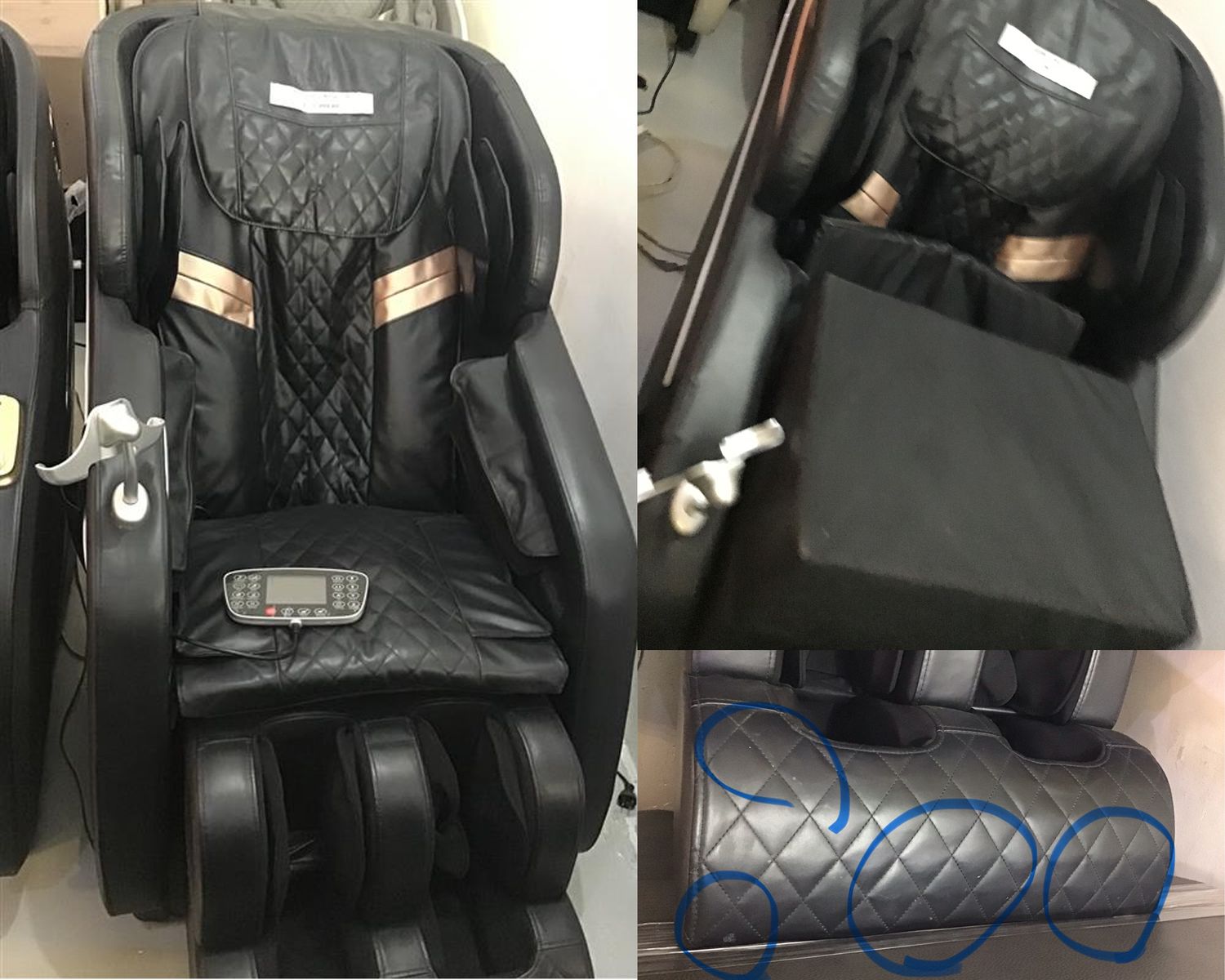 (Sale) Flotti Cinnamon Kinetic/Manipulator Massage Chair Large LCD Touch Screen HiFi Speaker 6 Massage Method Foot Roller Hip Kneading Lumbar &amp; Calf Heating Long S-Rail(Dents &amp; Faded Color of Leather), COLOR: 082525CUB-G Flotti Cinnamon Massage Chair (Black) (SALE)