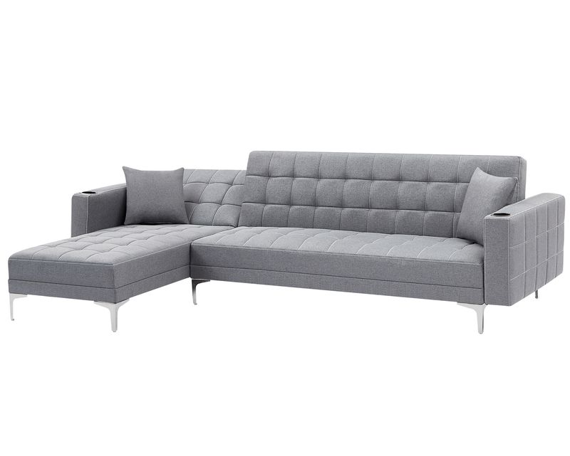 Flotti Ludivine Convertible L-Shape Sofabed with Cupholder &amp; Two Pillows (Light Brown, Grey, Black PU)