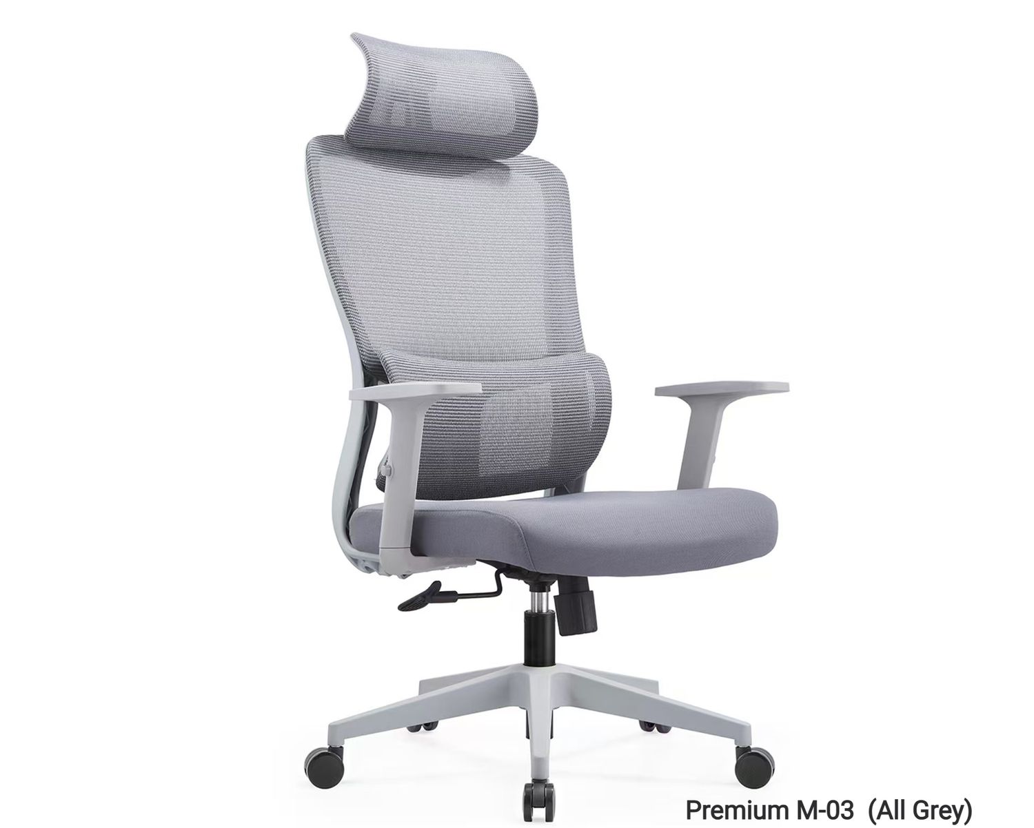 Ofix Premium M-03 with Adjustable Headrest/Lumbar Support 1D Armrest High Back Mesh Chair (Grey), Model: Premium M-03  (All Grey)