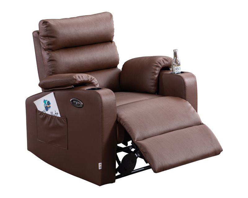 Flotti Akisha Air Leather Manual Recliner / Power Recliner with Cup Holder and Side Pocket (Brown, Beige)