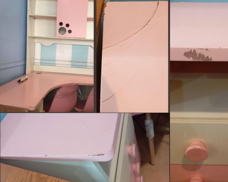 (Sale) Ofix Eira Bedroom Bookcase Desk (Chair not Included) (Pink+White) (Top damage/Scratches/Paints Peel-off)