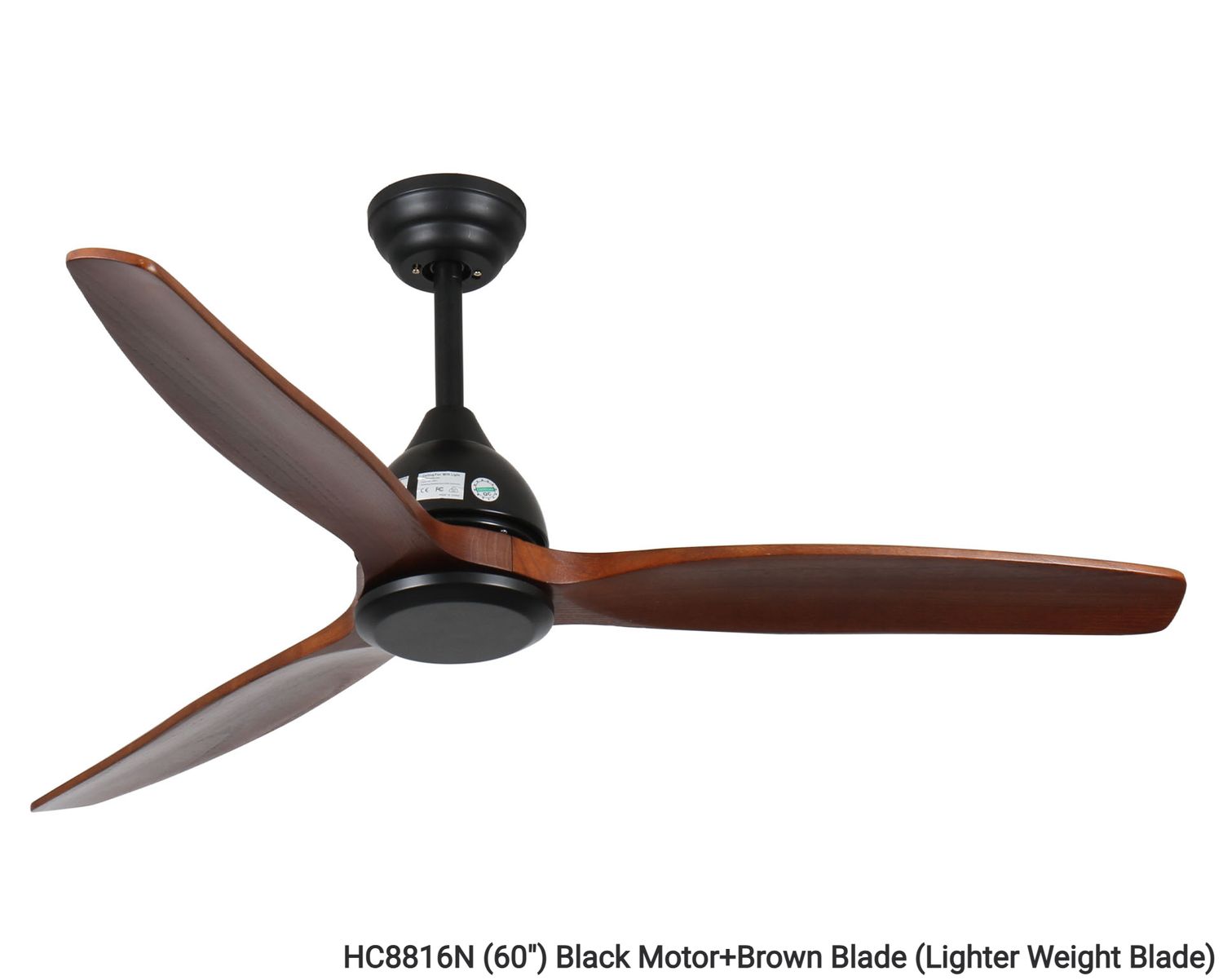 MYKE Ceiling Fan (60") (Black) (No Lamp) (2 yrs Warranty), Color/ Size: HC8816N (60") Black Motor+Brown Blade (Lighter Weight Blade)