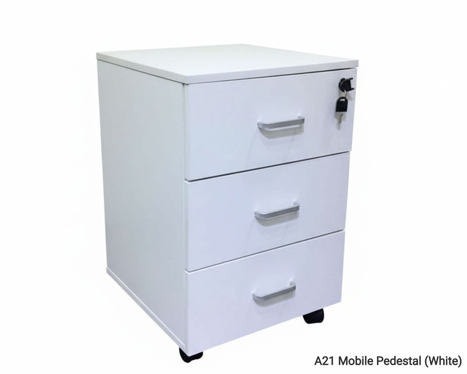 Ofix A21 Mobile Pedestal 3 Drawer (White, Black, Purple Wood+Khaki), Model: A21 Mobile Pedestal (White)