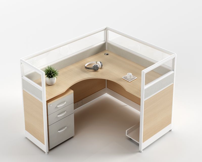 Ofix WS-111 1-Seater Workstation Partition L-Shape Cubicle w/ Drawer (Maple)