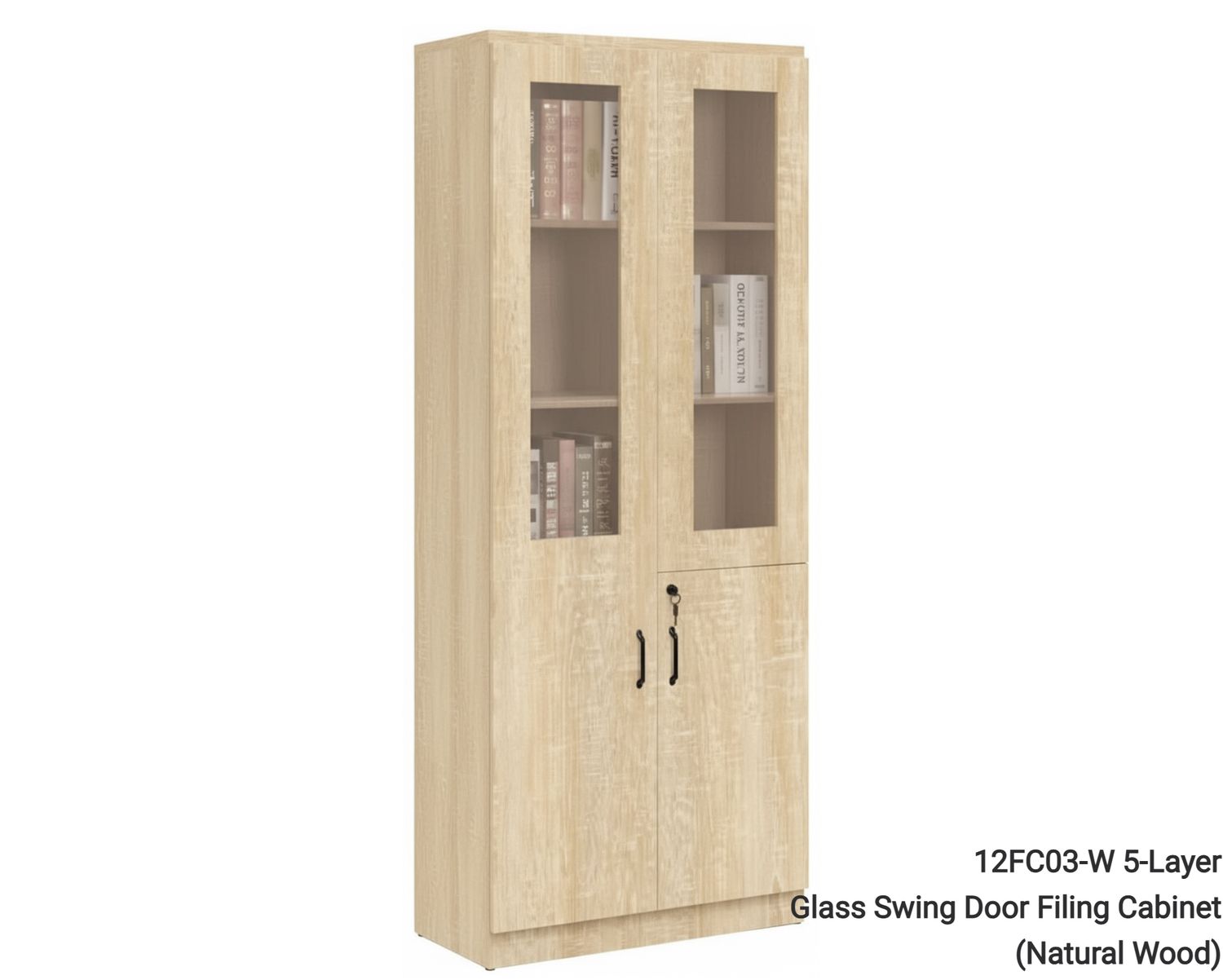 Ofix 5-Layer Glass Swing Door Filing Cabinet (Natural Wood), Model:: 12FC03-W 5-Layer Glass Swing Door Filing Cabinet (Natural Wood)