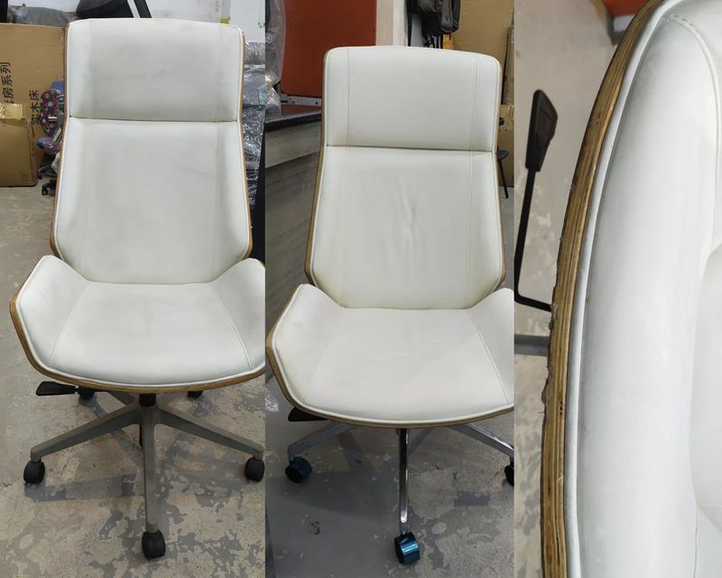 (Sale) Ofix Premium H10 Bentwood Walnut Office Chair  (Walnut Frame-Black PU Leather-*Torn &amp; Scratches) (Ashwood Frame-White PU Leather-* Backrest Wood Dents &amp; Leather Stains)