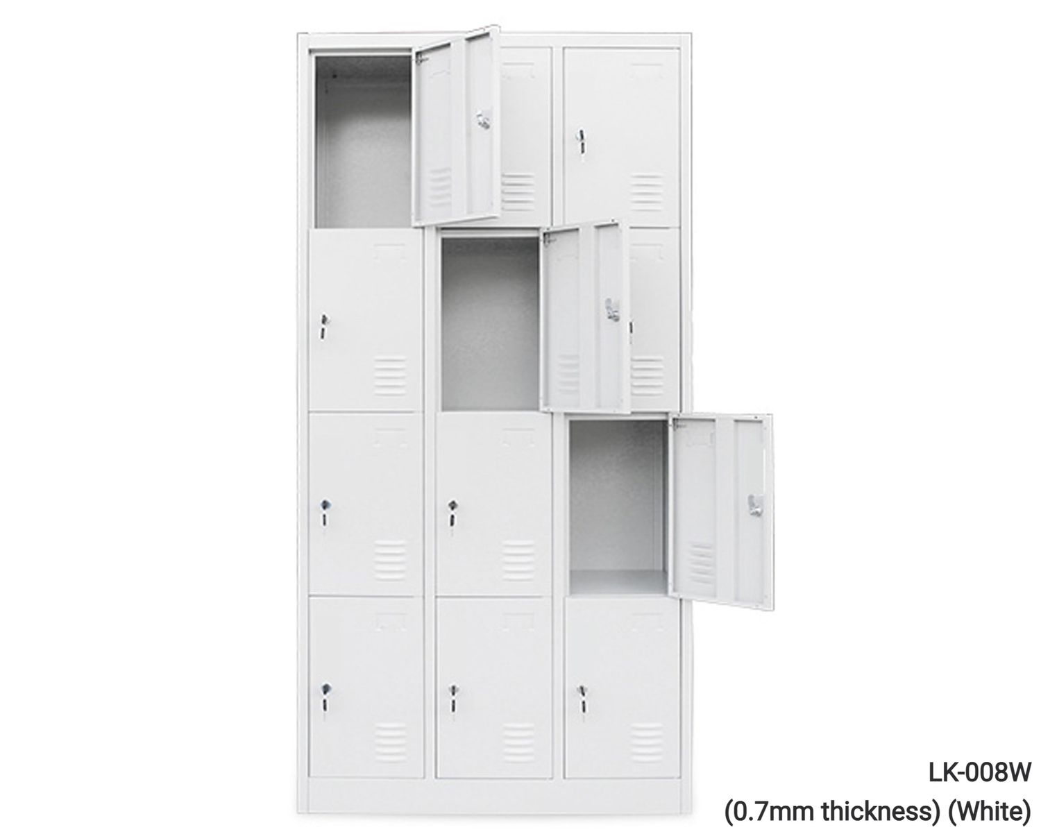 Ofix 12-Door Steel Locker Cabinet (White, White+Dark Grey), Model: LK-008W (0.7mm thickness) (White)