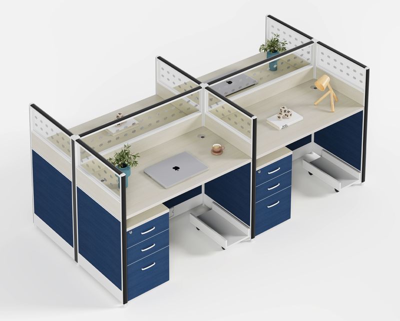Ofix WS-780 4-Seater Workstation Partition Cubicle w/ Drawer (Maple, Blue) Ofix WS-780 4-Seater Workstation Partition Cubicle w/ Drawer (Maple, Blue)