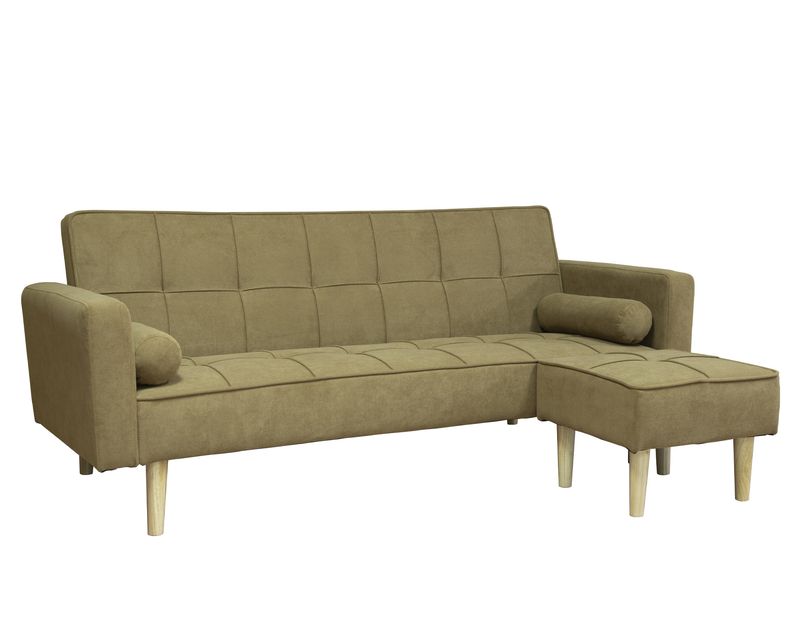 Flotti Elodie Fabric Reversible L-Shape Sofa Bed with Ottoman &amp; Two Pillow (Beige, Brown)