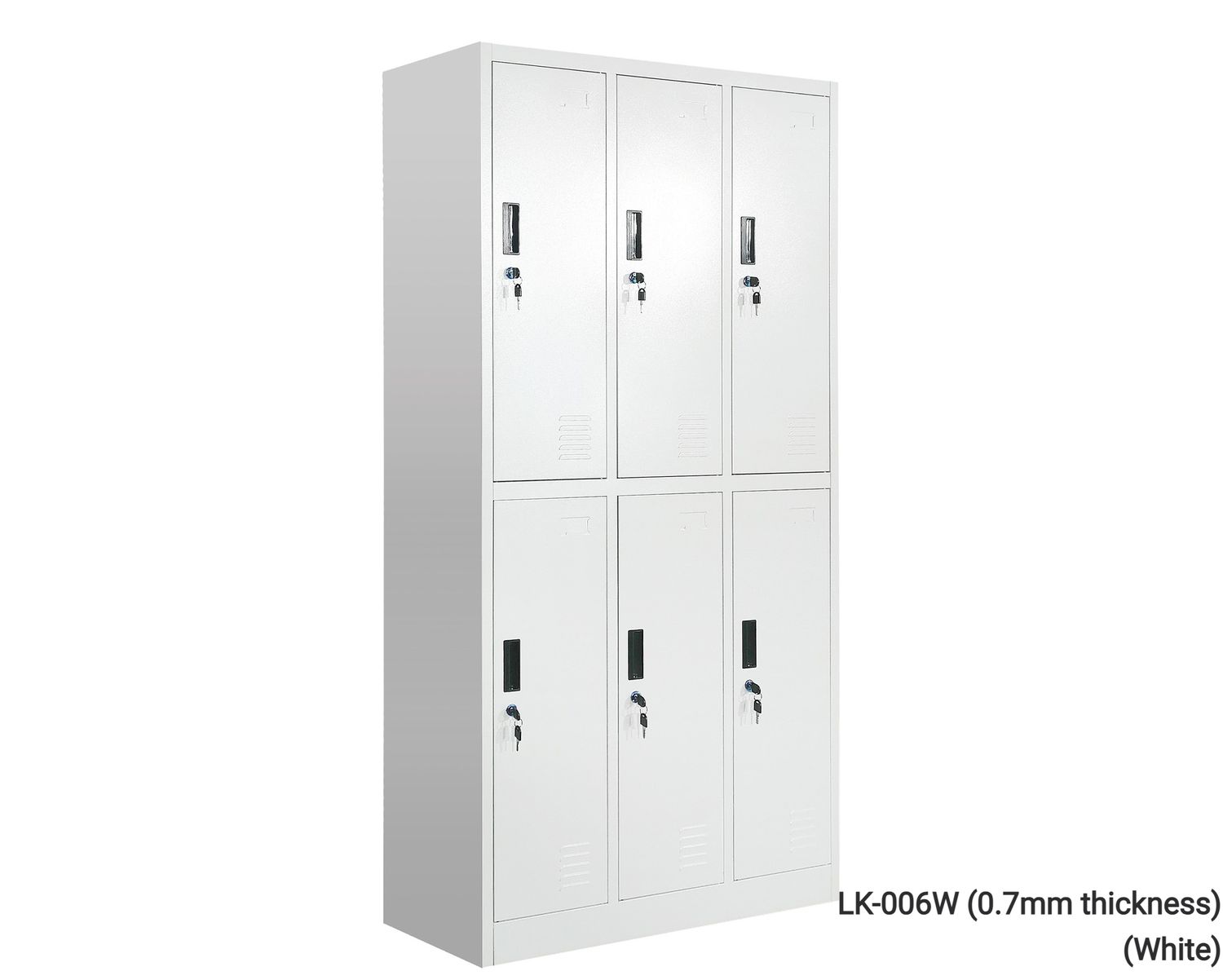 Ofix 6-Door Steel Locker Cabinet (White, White+Dark Grey, Grey+White), Model:: LK-006W (0.7mm thickness - White)