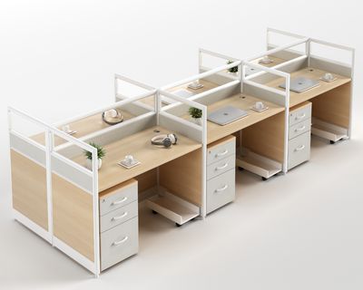 Ofix WS-880 6-Seater Workstation Partition Cubicle w/ Drawer (Maple)