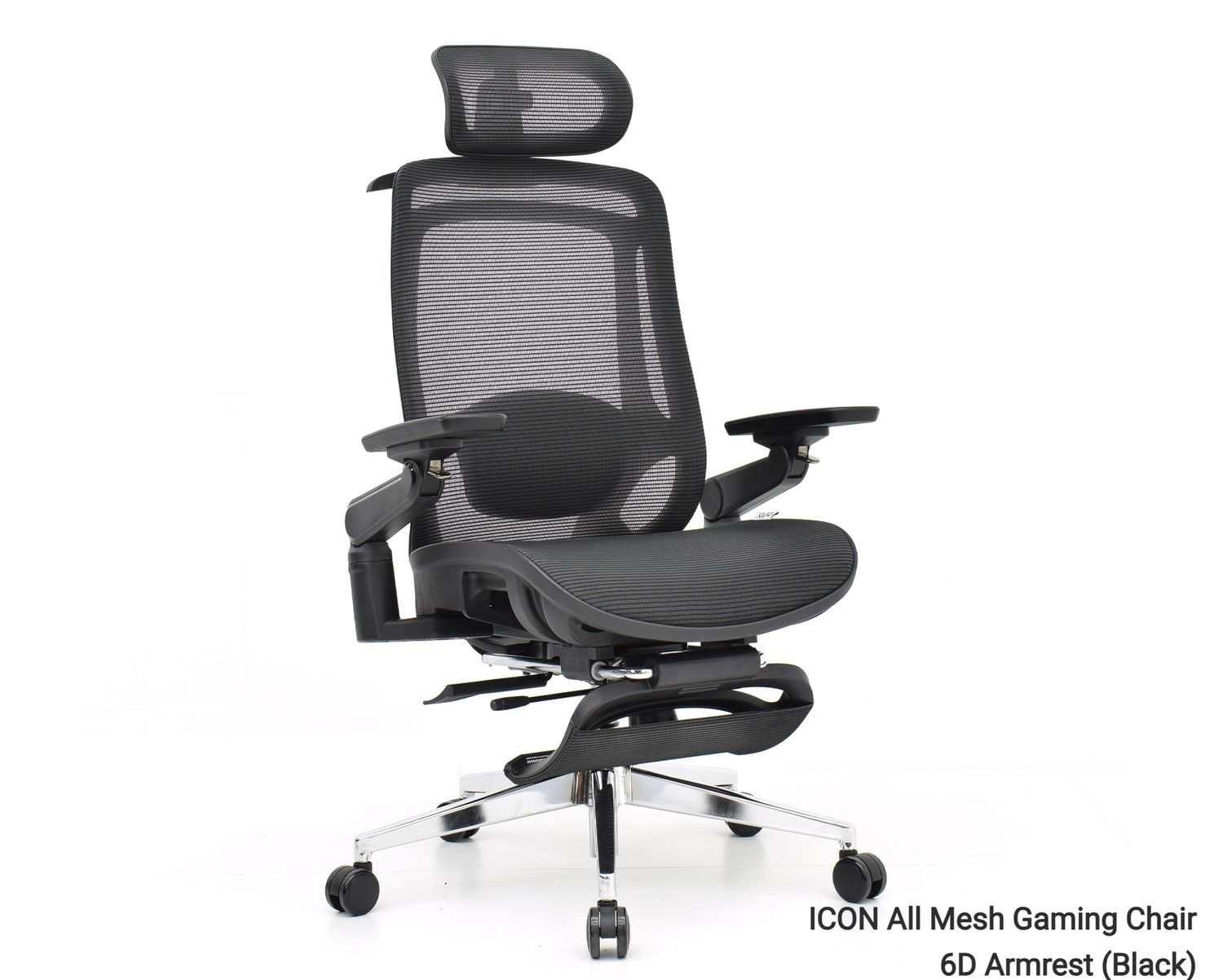 OFX ICON All Mesh Gaming Chair 6D Armrest/ 2D Headrest / 2D Lumbar Support / with Seat Slide (Black, Grey, Red), Color: ICON All Mesh Gaming Chair 6D Armrest (Black)