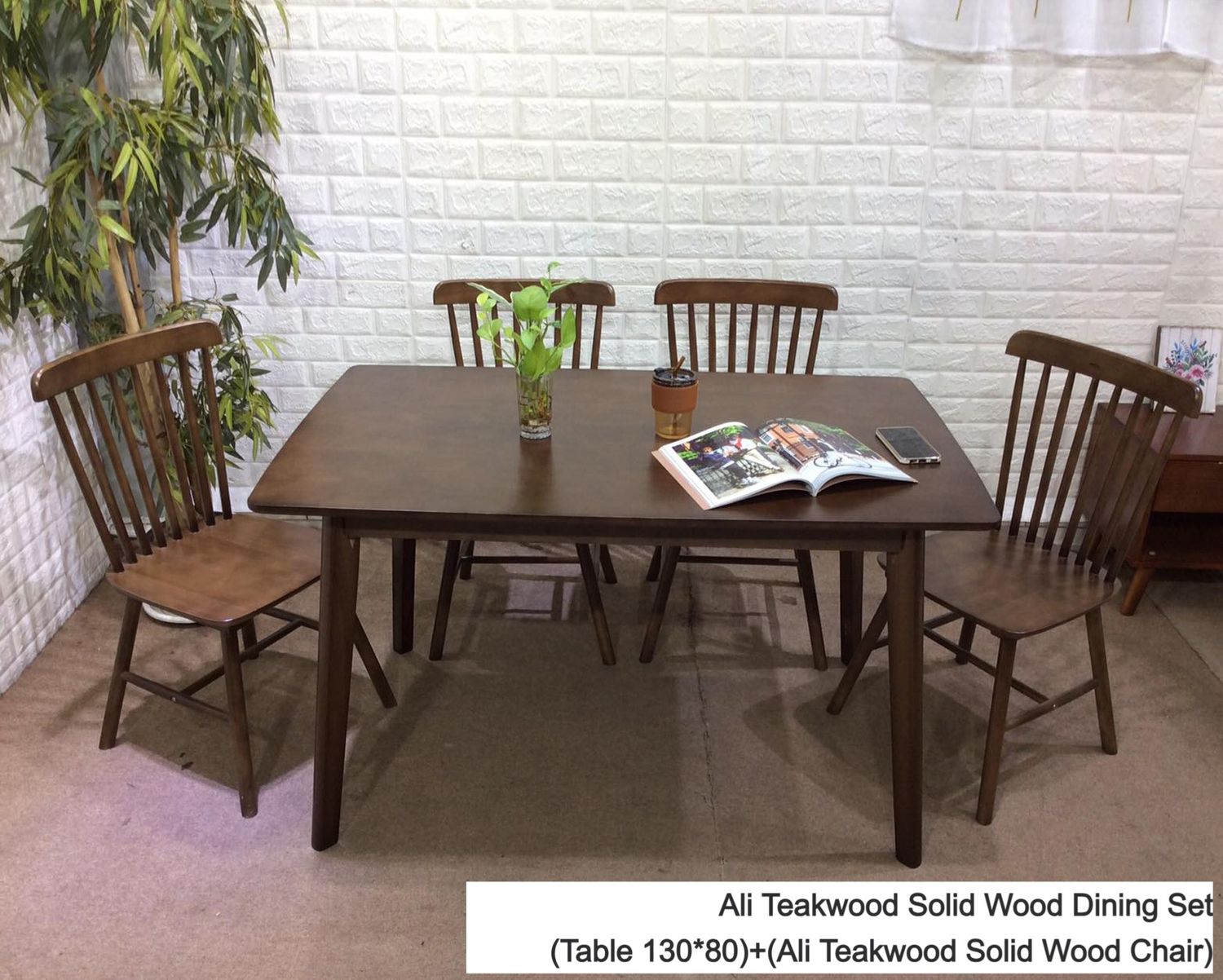 Ofix Ali Solid Thailand Rubberwood Dining Set (Dining Table+4+6 Dining Chair) (130*80, 150*80), Option: Ali (Teakwood) Solid Wood Dining Set (Table 130*80)+(4 Chair 52*48) (SOLD OUT, PRE-ORDER FOR LATE NOVEMBER)