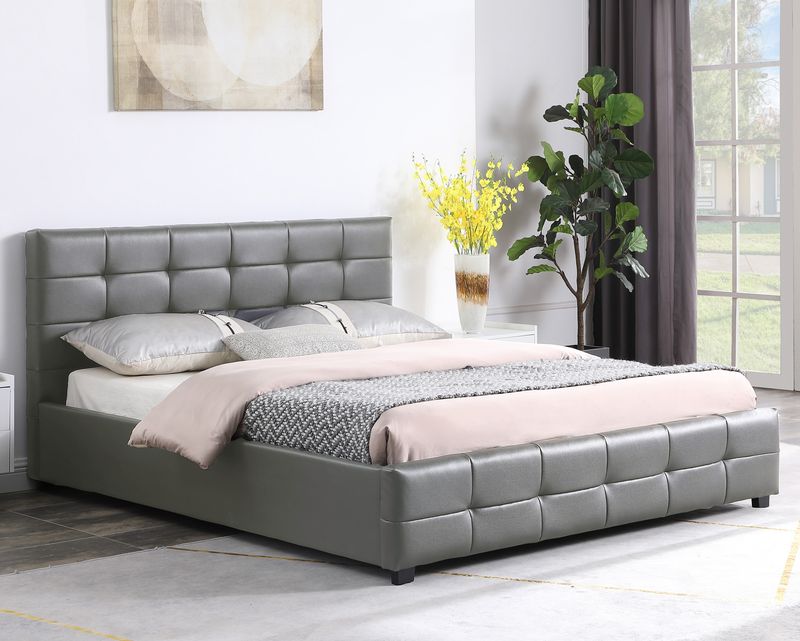 Flotti Celina PU Leather Upholstered Bed Frame (Double, Queen) (Grey, Beige) (Side Drawers Are Not Included)