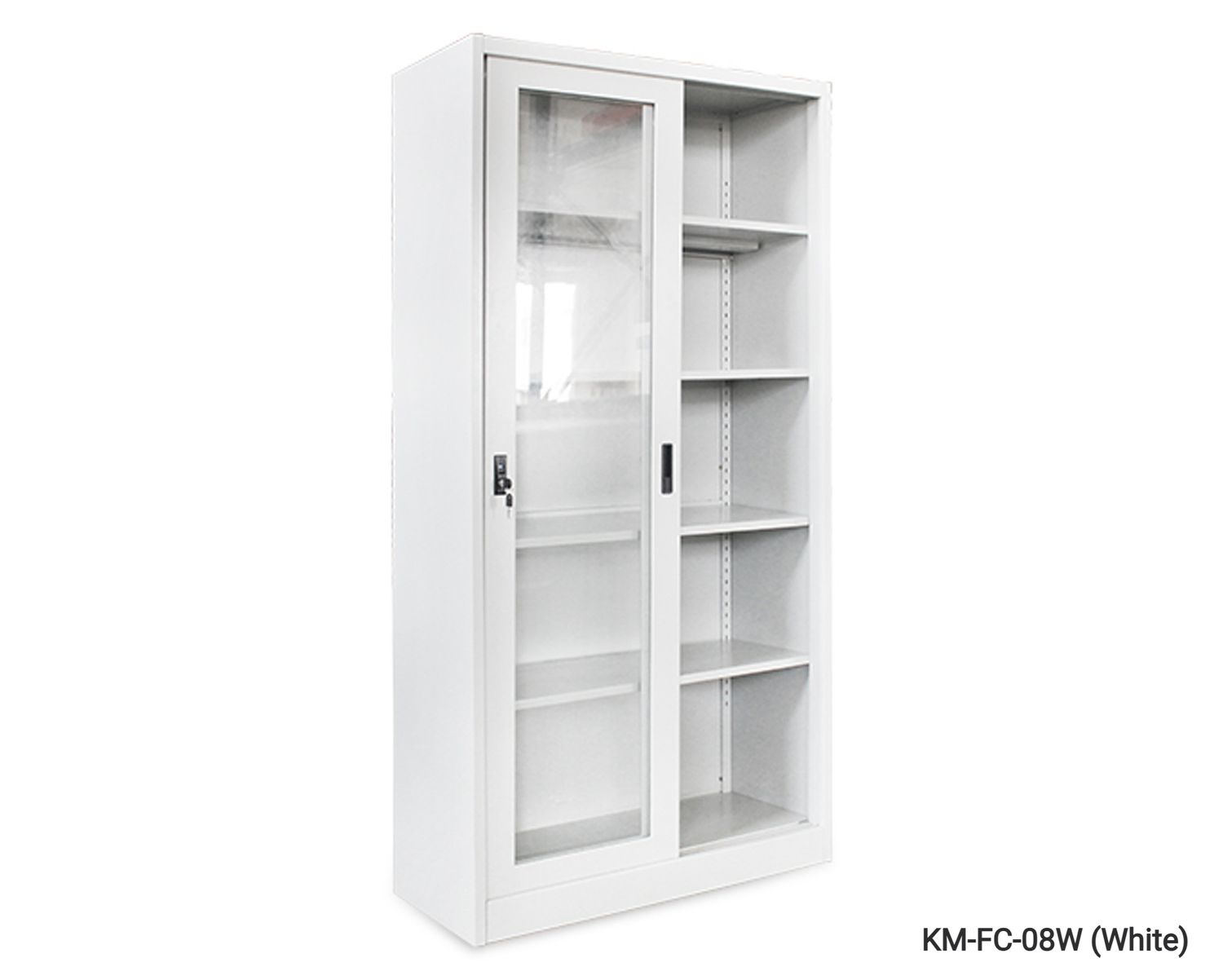 Ofix 5-Layer Glass Sliding Door Steel Cabinet (Dark Grey+White, All White), Color: KM-FC-08W (White)