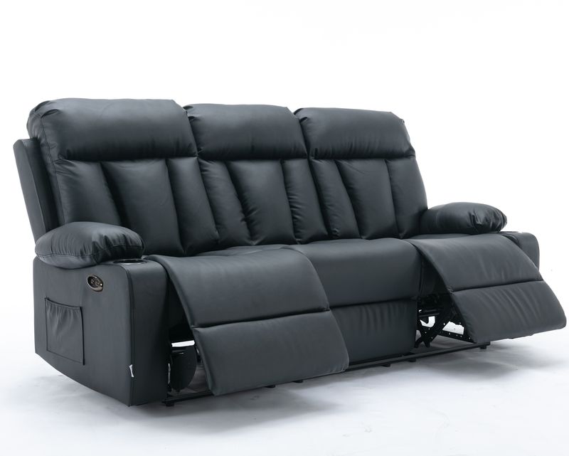 Flotti Daphnie-XL-3-Seater Air Leather (Manual Recliner/ Power Recliner)  with Cup Holder and Side Pocket (Black, Beige, Light Beige)