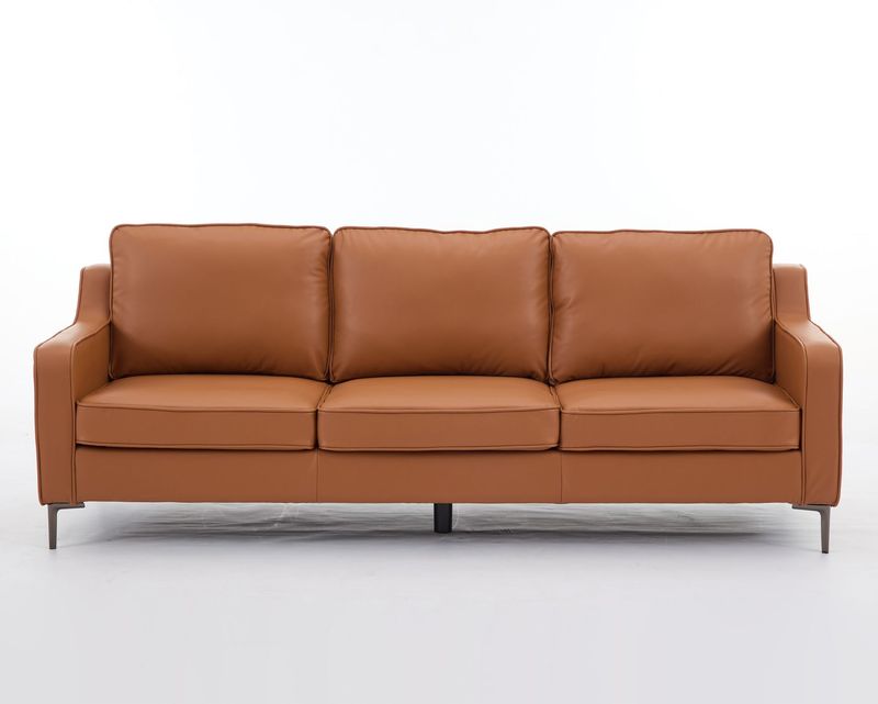 Flotti Flavie 3 Seater Air Leather Premium Sofa  (Golden Brown)