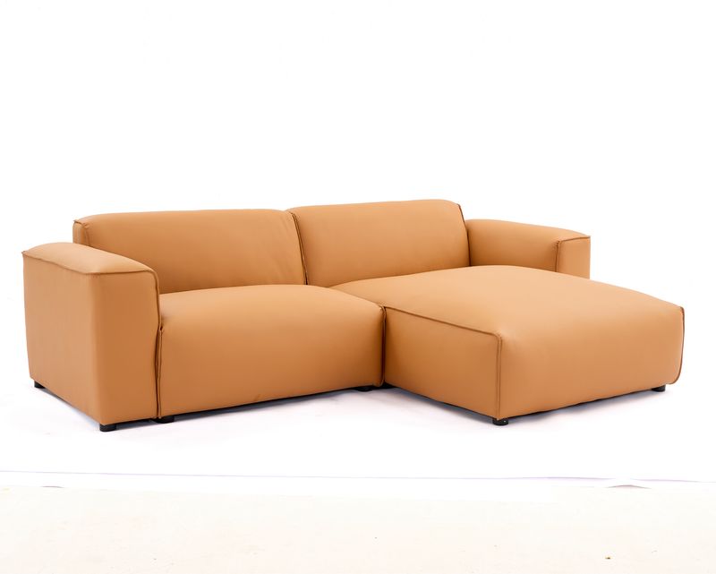 Flotti Silvia PU Polyester/ Fabric L-shape Premium Sofa (Golden Brown, Beige, Green)