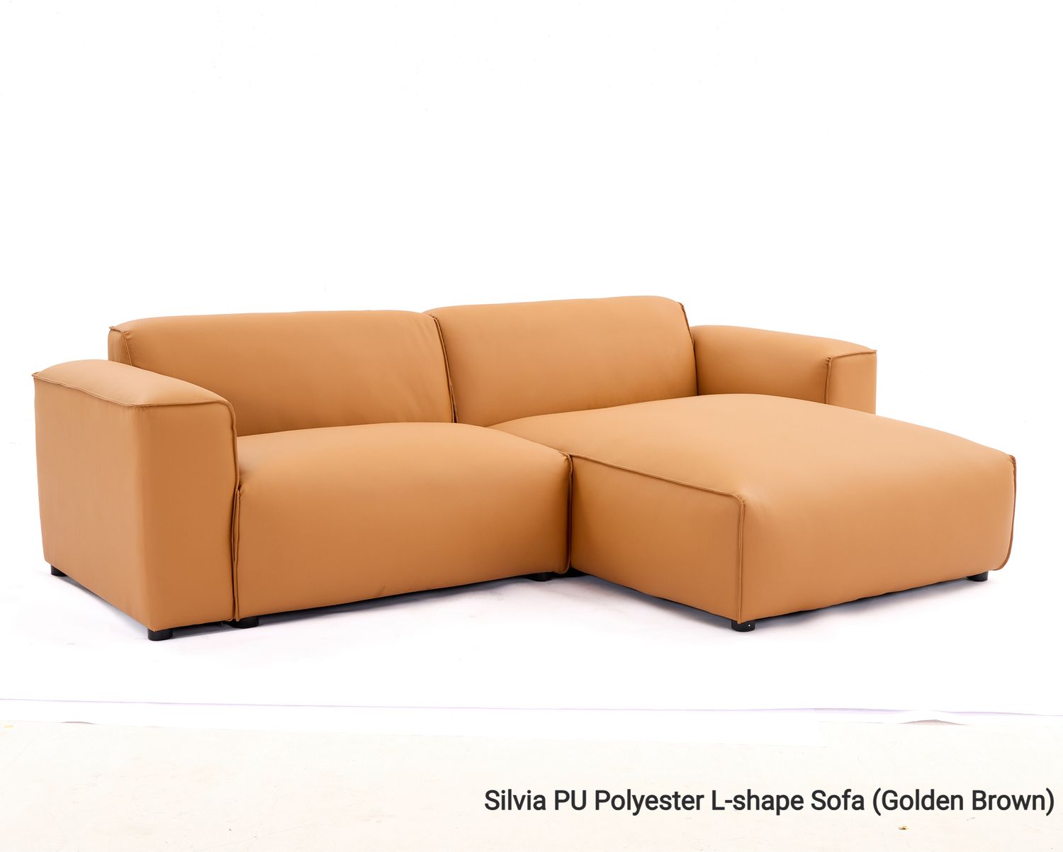 Flotti Silvia PU Polyester/ Fabric L-shape Premium Sofa (Golden Brown, Beige, Green), Color/ Option: Silvia PU Polyester L-shape Sofa (Golden Brown)