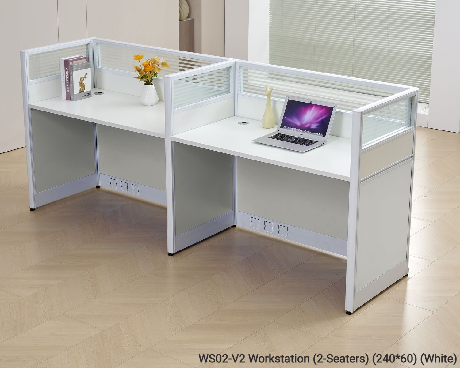 Ofix WS02 V2 2 Seaters Workstation Partition Cubicle (All White), Model: WS02-V2 2-seater Workstation Table 240*60  (All White)