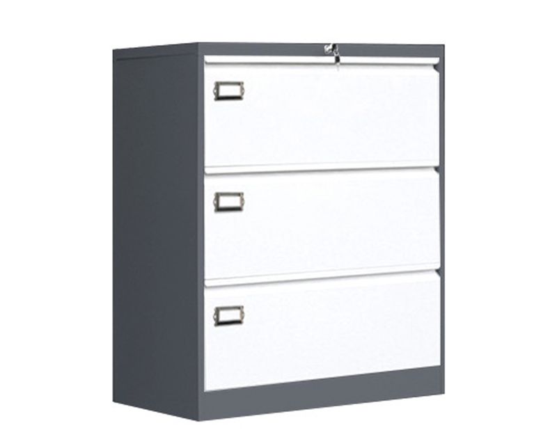 Ofix Lateral 3-Drawer Steel Filing Cabinet (Dark Grey+White)