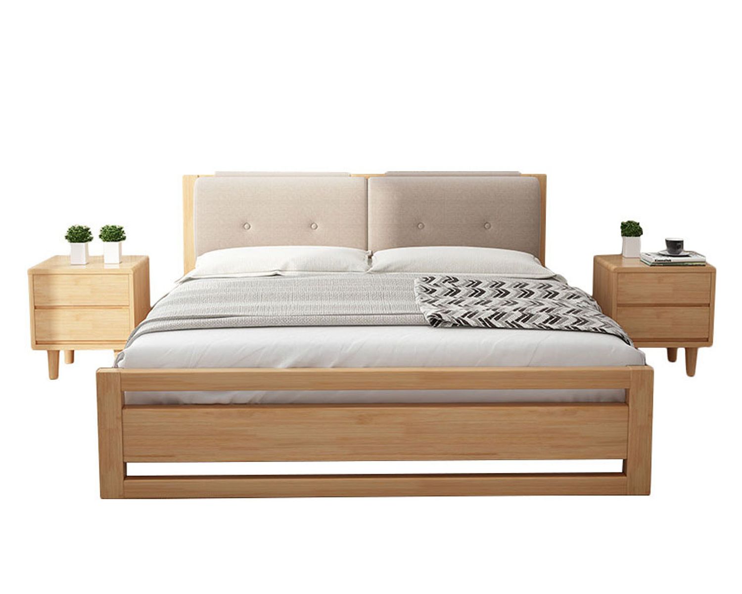 Flotti Veria Solid Thailand Rubberwood Bed Frame (Double, Queen, King) (Side Drawers Are Not Included)