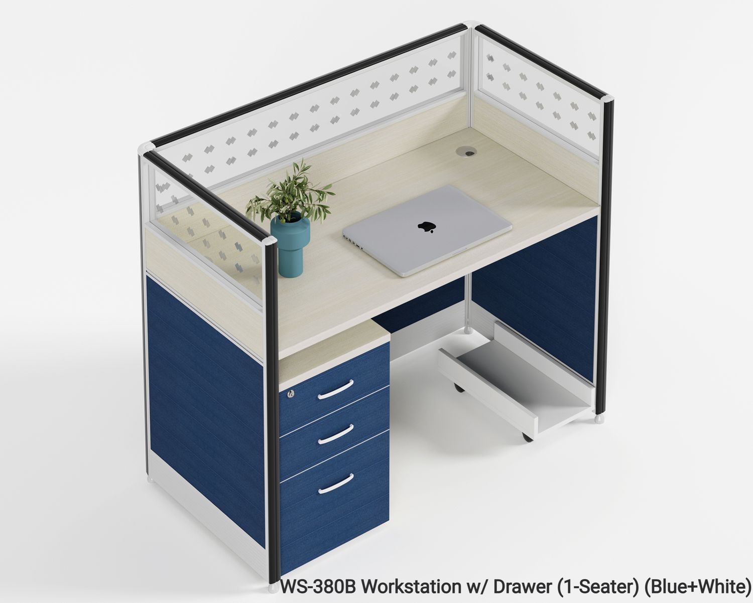 Ofix WS-380 1 Seater Workstation Partition Cubicle w/ Drawer (Blue, Maple), Model: WS-380B Workstation w/ Drawer (1-Seater) (Blue+White)