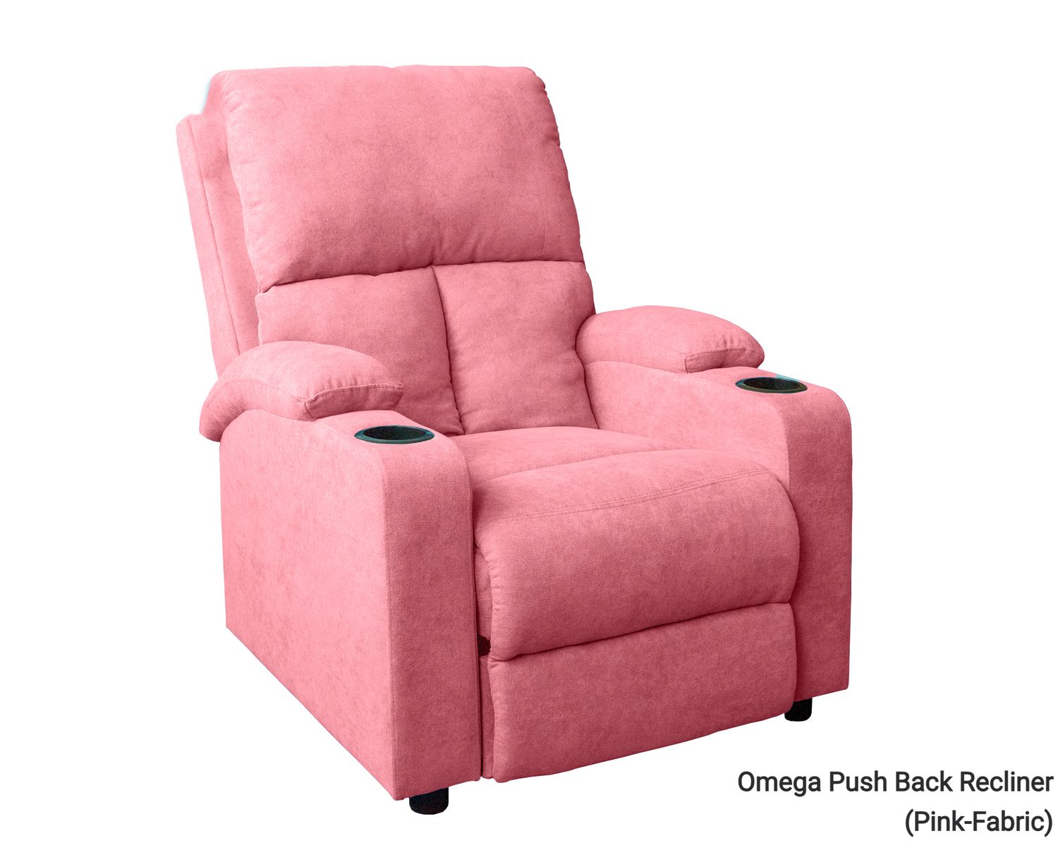 Flotti Omega Push Back Recliner with Cup Holder (Fabric/ PU Leather) (Grey, Pink, Black, Aegean Teal, Brown, Green, Black), Color: Omega Push Back Recliner (Pink-Fabric)