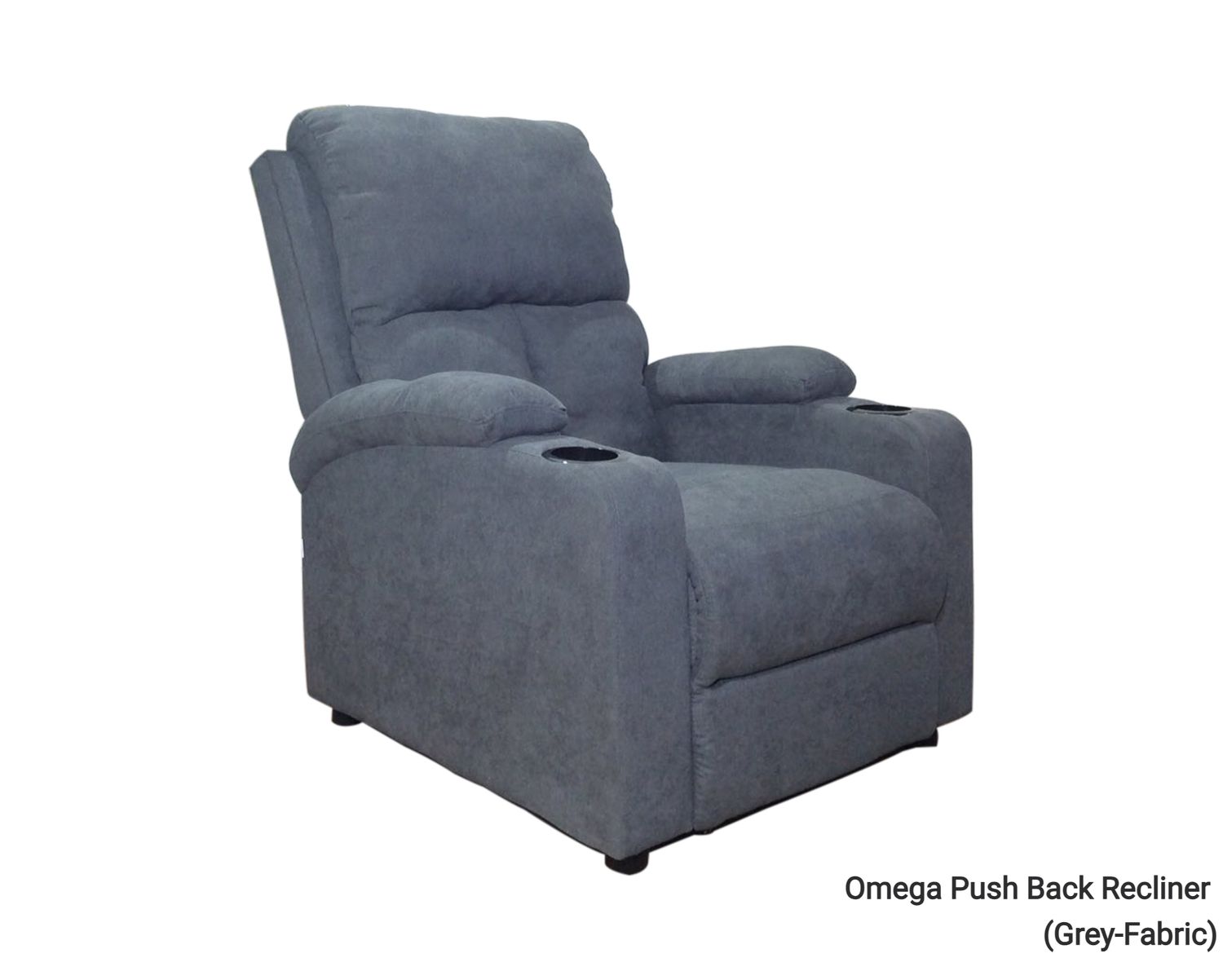 Flotti Omega Push Back Recliner with Cup Holder (Fabric/ PU Leather) (Grey, Black, Aegean Teal, Brown, Green, Black), Color: Omega Push Back Recliner (Grey-Fabric)