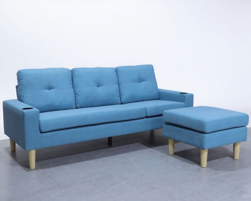 Flotti Fiorella Sofa with Ottoman Convertible/Reversible L-Shape Sofa, with 2 Cup Holders (Grey, Brown, Aegean Teal)