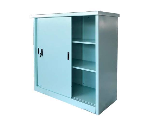 (Sale) Ofix Adjustable Shelves Sliding Door Steel Cabinet (Blue) (Small dents and Deform top panel)