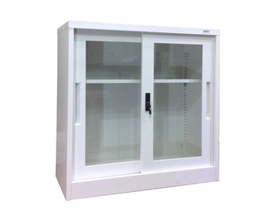Ofix 2-Layer Glass Sliding Door Steel Cabinet (Grey+White, White)