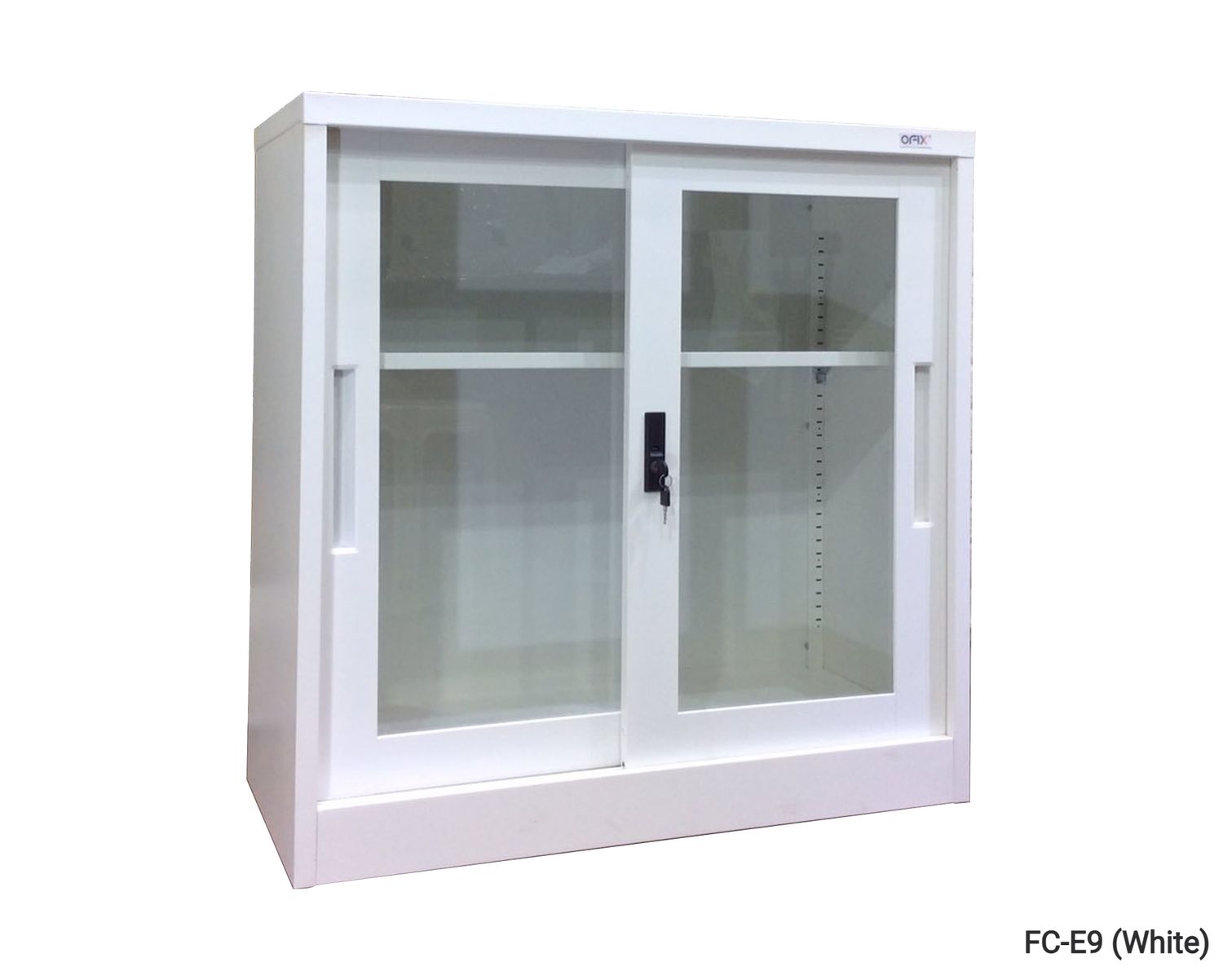 Ofix 2-Layer Glass Sliding Door Steel Cabinet (Grey+White, White), Model:: FC-E9 (White)