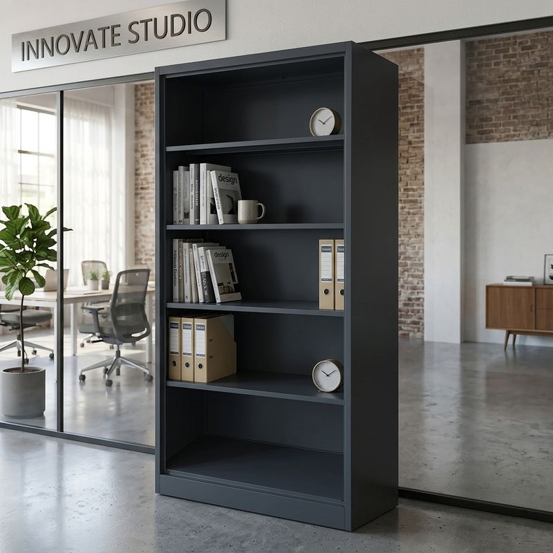 Ofix 5-Layer Open Shelves Steel Cabinet (Dark Grey, White)