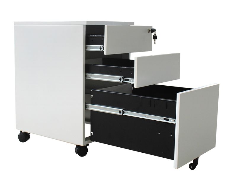 Ofix 3-Drawer Steel Mobile Pedestal (Dark Grey+White, White, White)