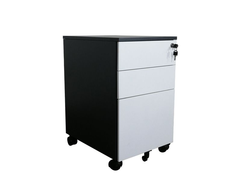 Ofix 3-Drawer Steel Mobile Pedestal (Dark Grey+White)