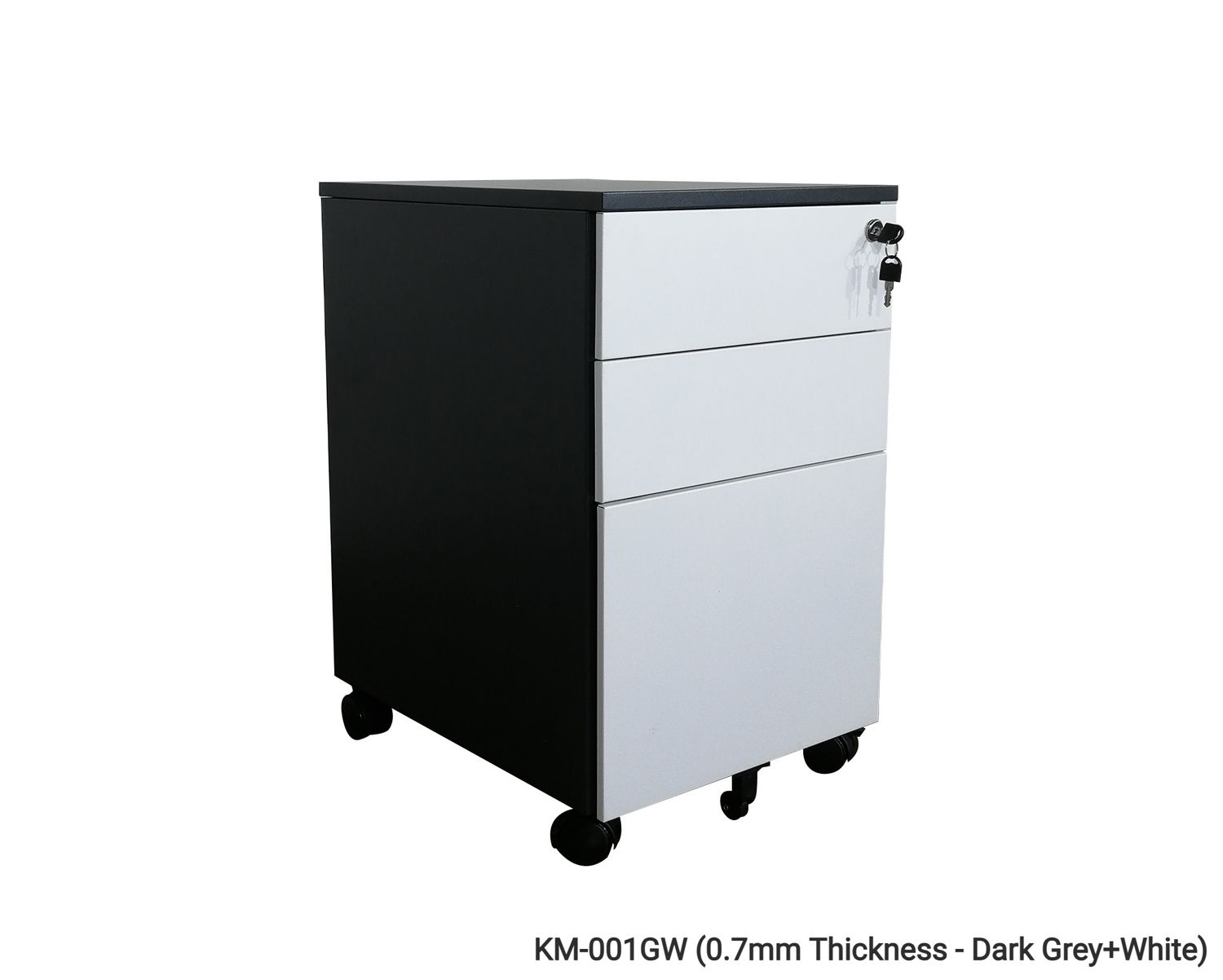 Ofix 3-Drawer Steel Mobile Pedestal (White, Dark Grey+White, Dark Grey), Model No.: KM-001GW (0.7mm Thickness - Dark Grey+White)