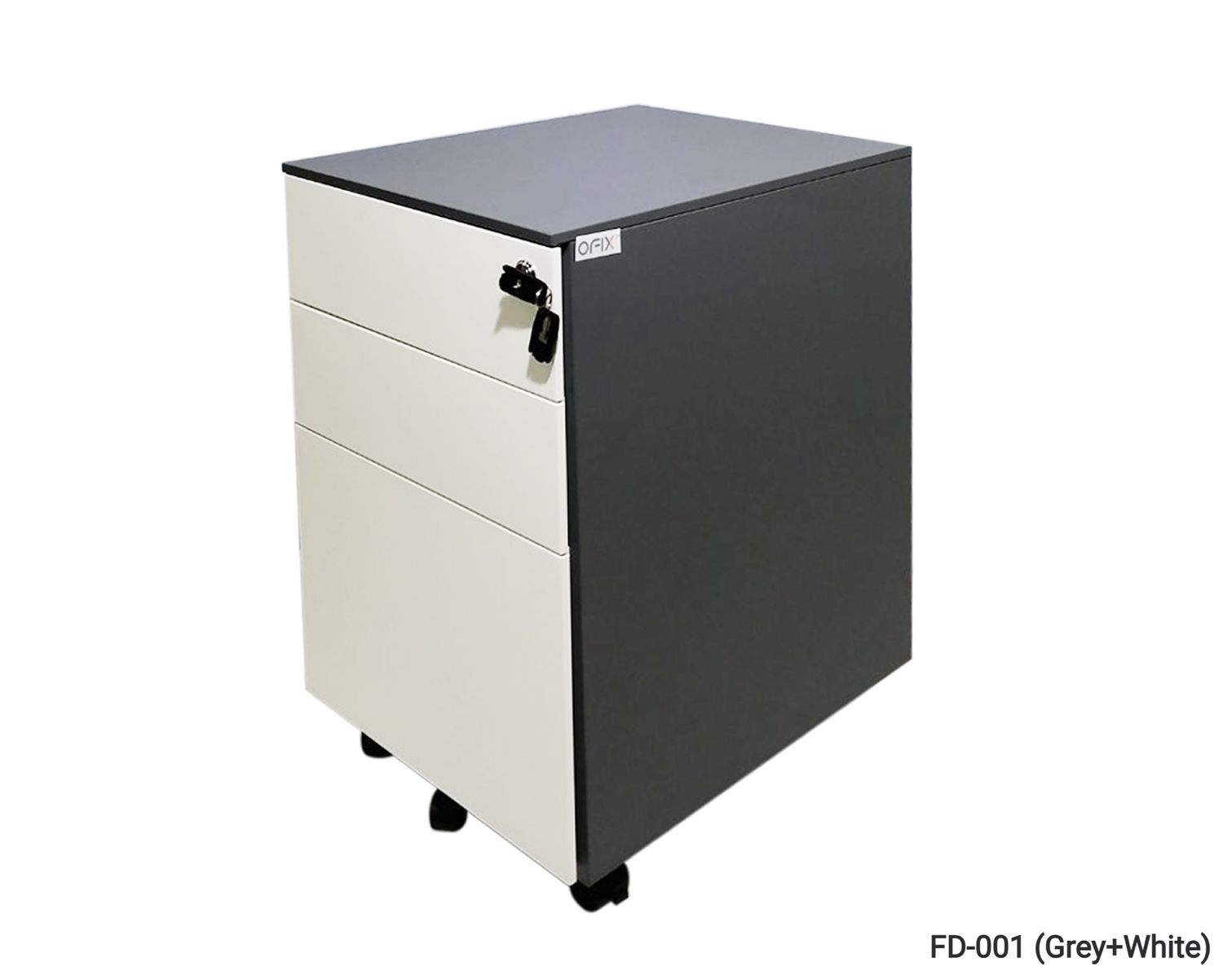 Ofix 3-Drawer Steel Mobile Pedestal (Grey+White, Dark Grey), Model No.: FD-001 (0.6mm Thickness - Grey+White)