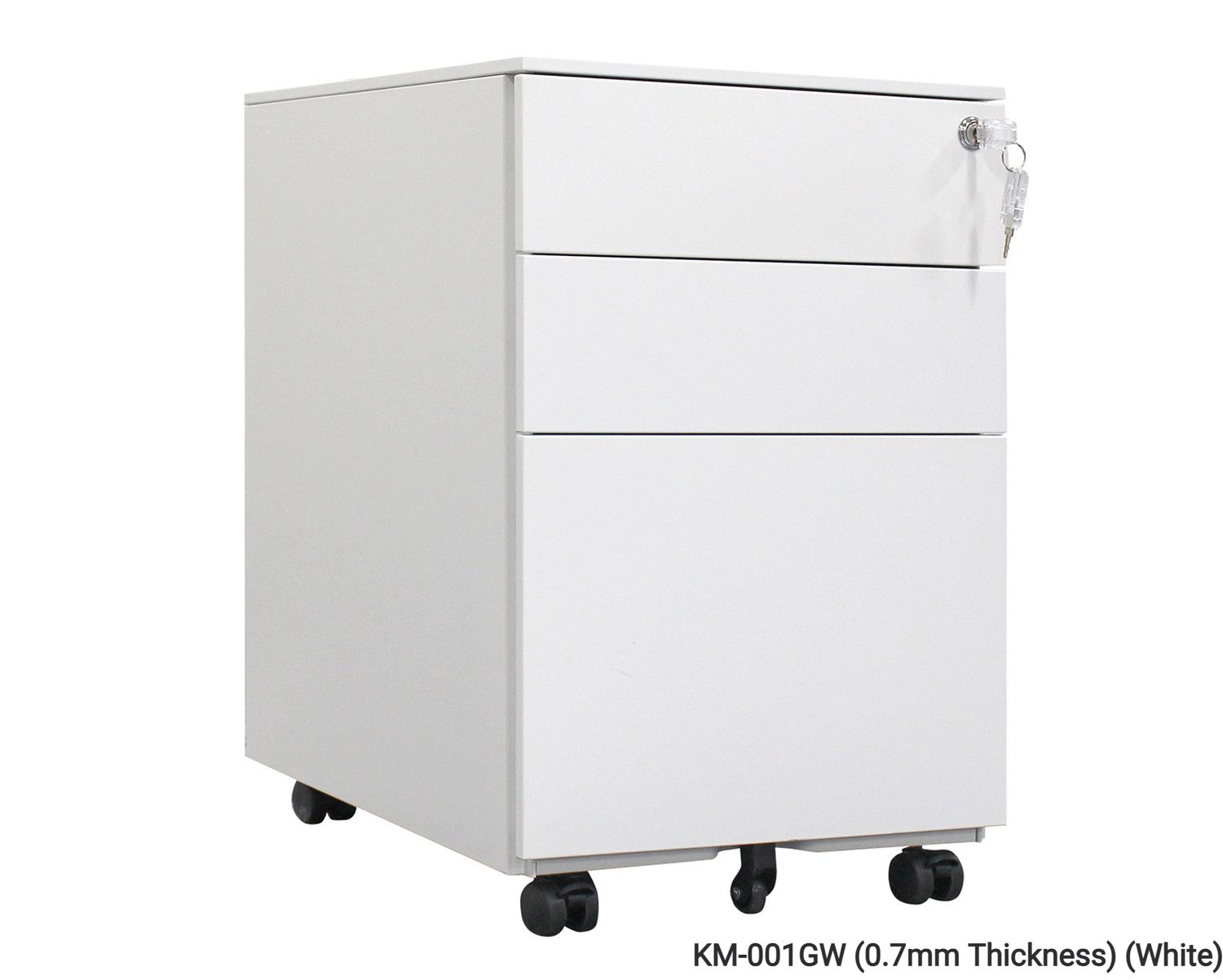 Ofix 3-Drawer Steel Mobile Pedestal (White, Dark Grey+White, Dark Grey), Model No.: KM-001W (0.7mm Thickness - White)