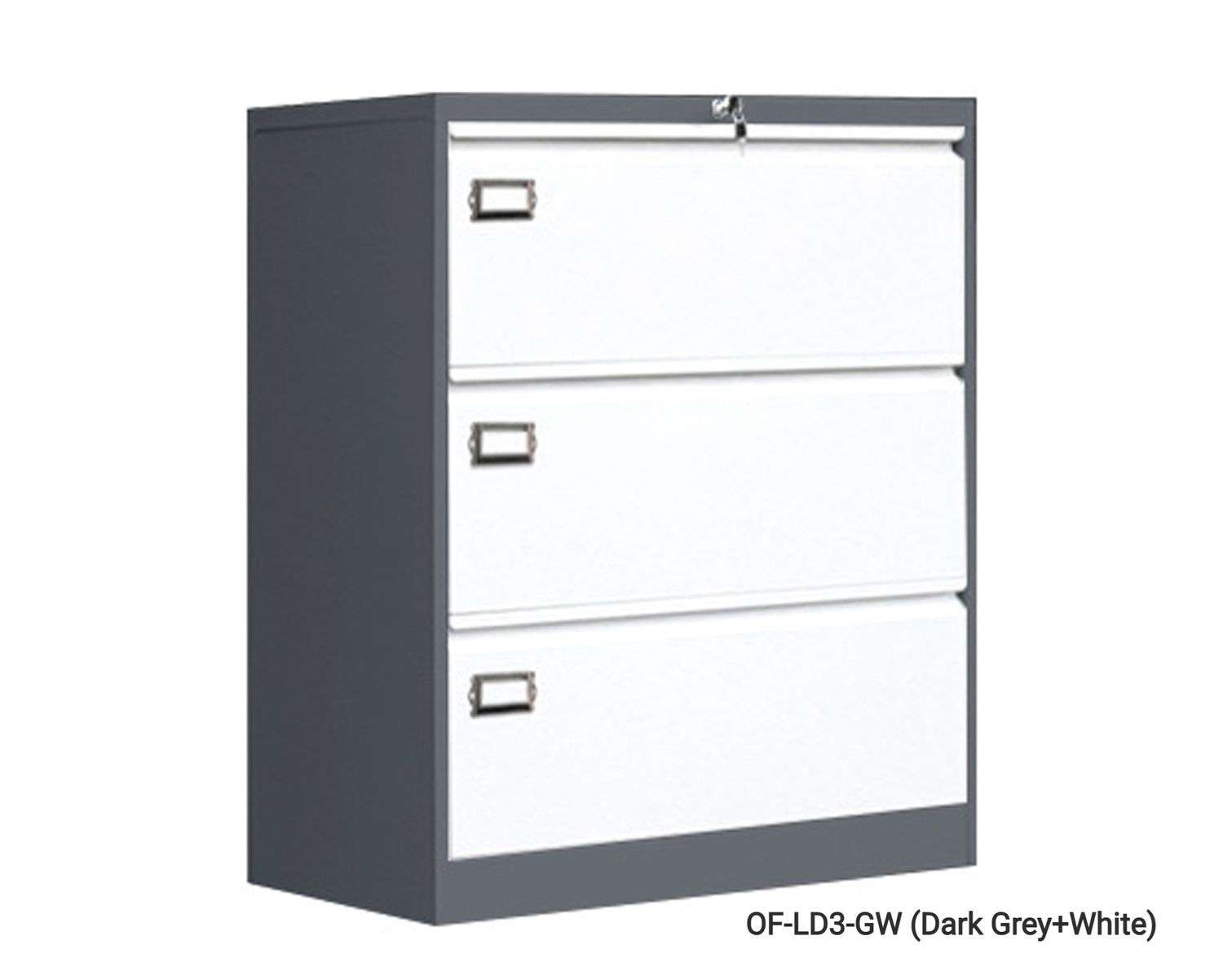 Ofix Lateral 3-Drawer Steel Filing Cabinet (Dark Grey+White), Model No.:: OF-LD3-GW (Dark Grey+White)