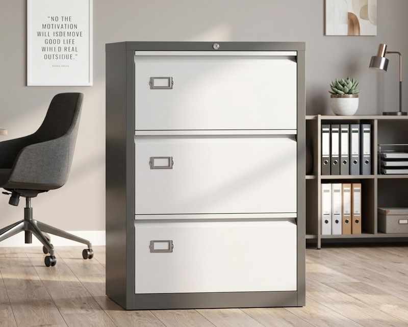 Ofix Lateral 3-Drawer Steel Filing Cabinet (Dark Grey+White, White)