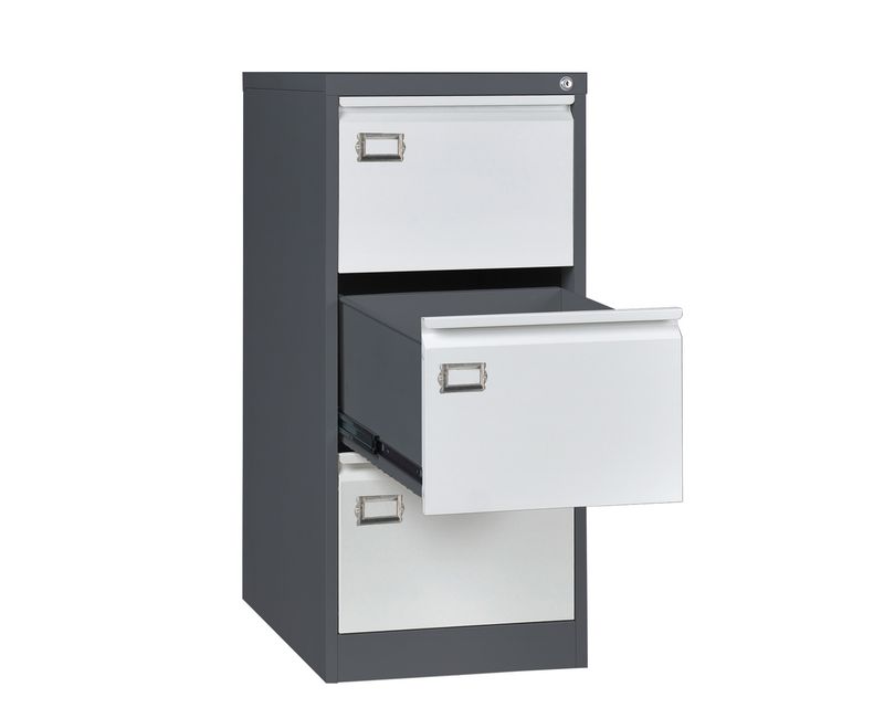 Ofix Vertical 3-Drawer Steel Filing Cabinet (Grey+White, White)