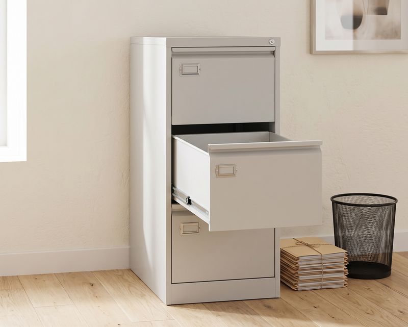 Ofix Vertical 3-Drawer Steel Filing Cabinet (Grey+White, White)
