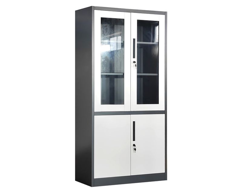 Ofix 5-Layer Glass &amp; Metal Swing Door Steel Cabinet (White, Dark Grey+White)