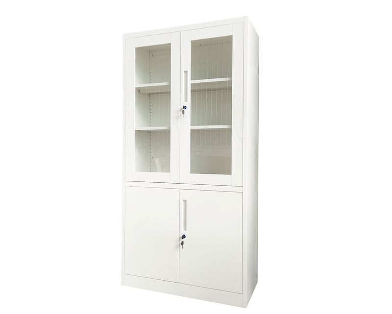 Ofix 5-Layer Glass &amp; Metal Swing Door Steel Cabinet (White)